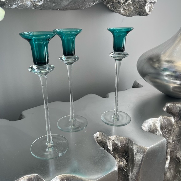 COPY - A set of two 1960s vintage mid century, modern teal blue candle stick ho… - Picture 7 of 12